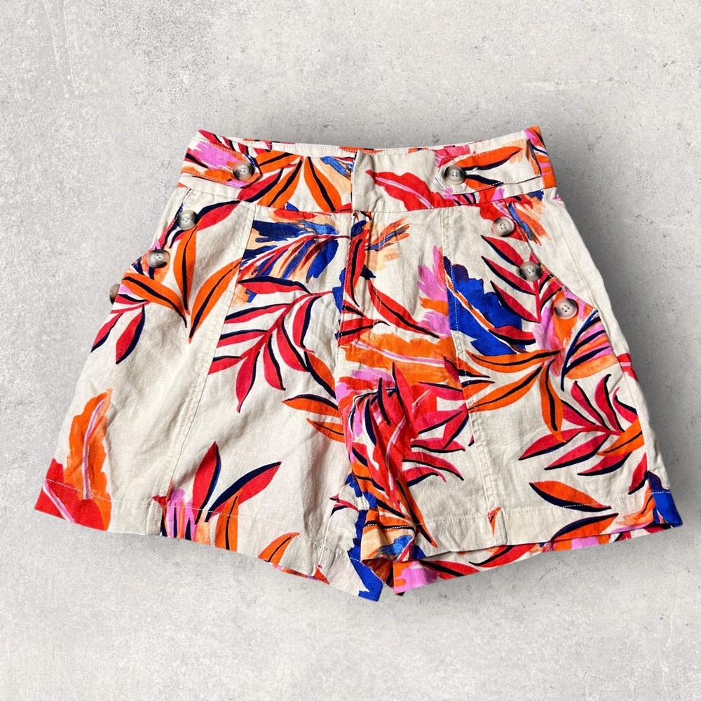 G‎ by Giuliana Linen Blend Shorts Womens 4 Floral High Waist Floral Print Casual